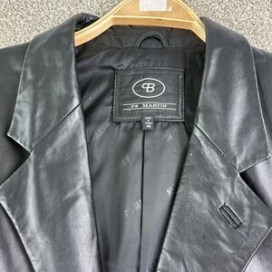 PB Martin Mens 46 Black Geniune Leather Blazer Jacket 3 Button Pockets Career
